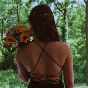 Navy Blue Cross-Back Prom Dress